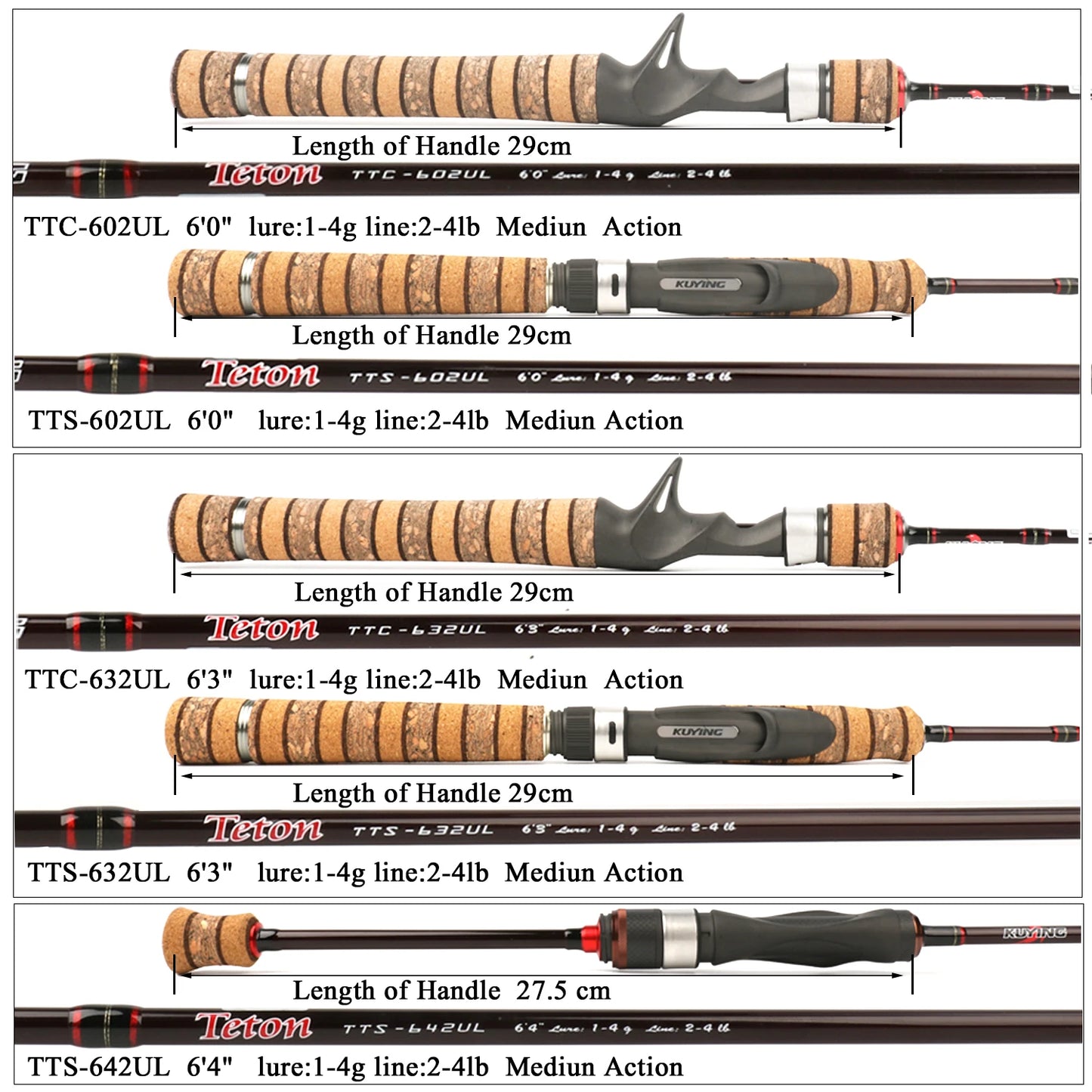 KUYING Teton UL Ultra-light Soft Fishing Rod 1.8m 1.9m 1.92m Lure Carbon Casting Spinning Cane Pole Medium Action FUJI Part