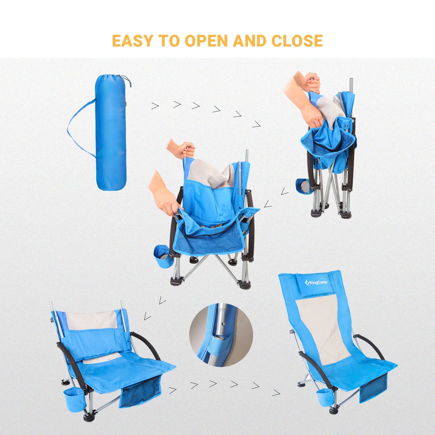 KingCamp High Back Beach Chair Backpack Chair, Camping BBQ Beach Travel Picnic with Padded Armrests with Cup Holder, Portable