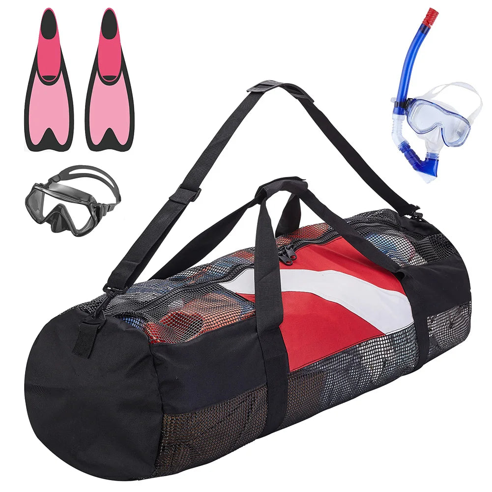 Extra Large Scuba Diving Mesh Tote with Adjustable Shoulder Strap for Travel Gym Workout Swimming Beach Storage Bag