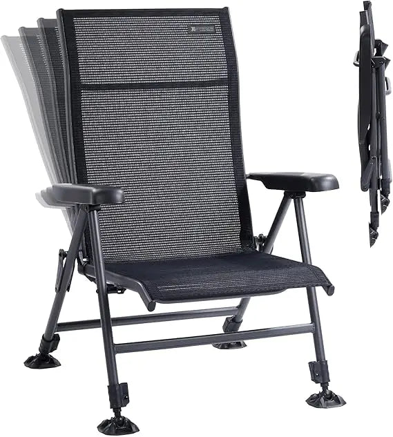 Folding Camping Chair Support 350 LBS, Outdoor Fishing Chair for Adults Breathable Mesh with Adjustable High Back Support and Le