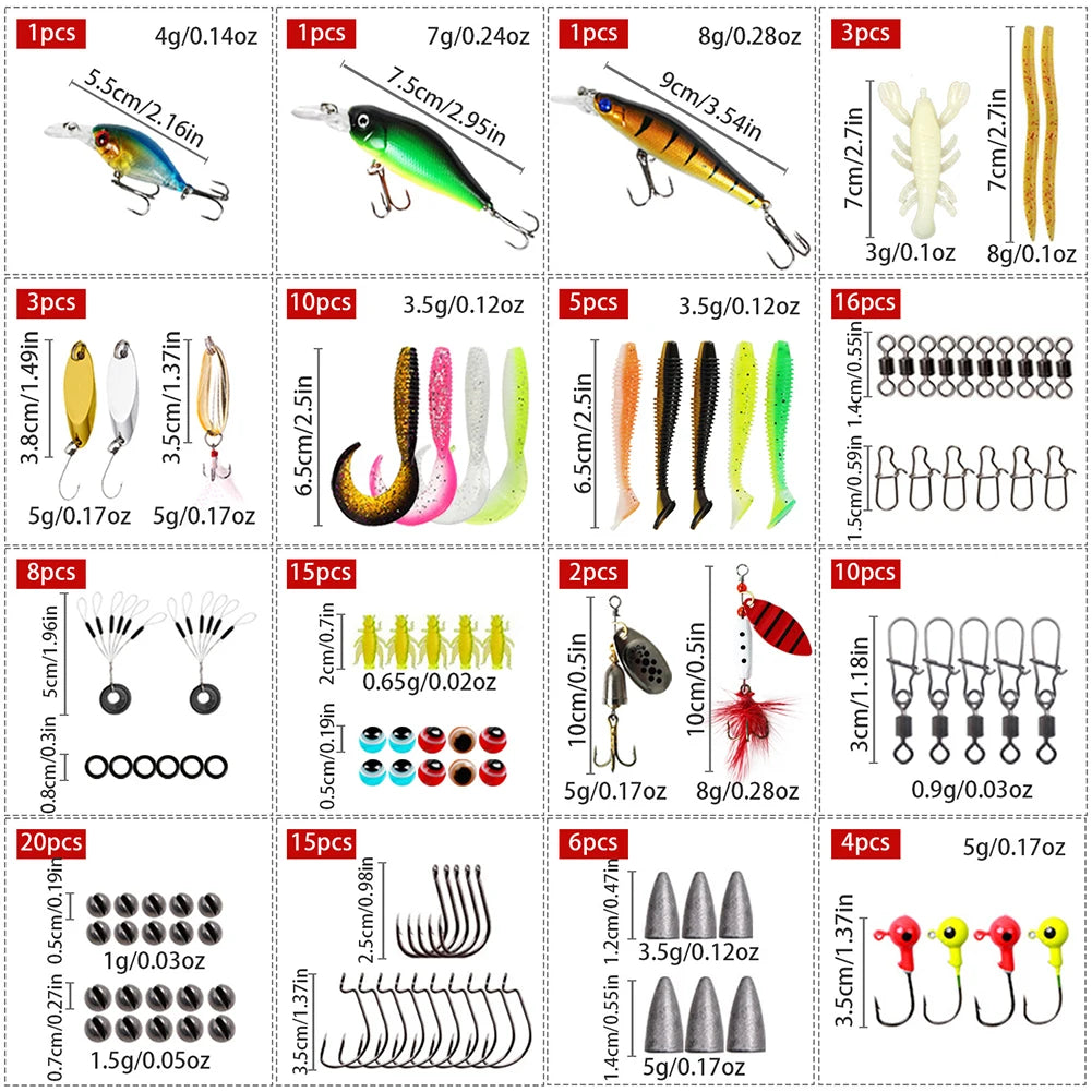 Fishing Lures Set Soft and Hard Bait Kit Minnow Metal Jig Spoon Accessories with Box for Bass Pike Crank