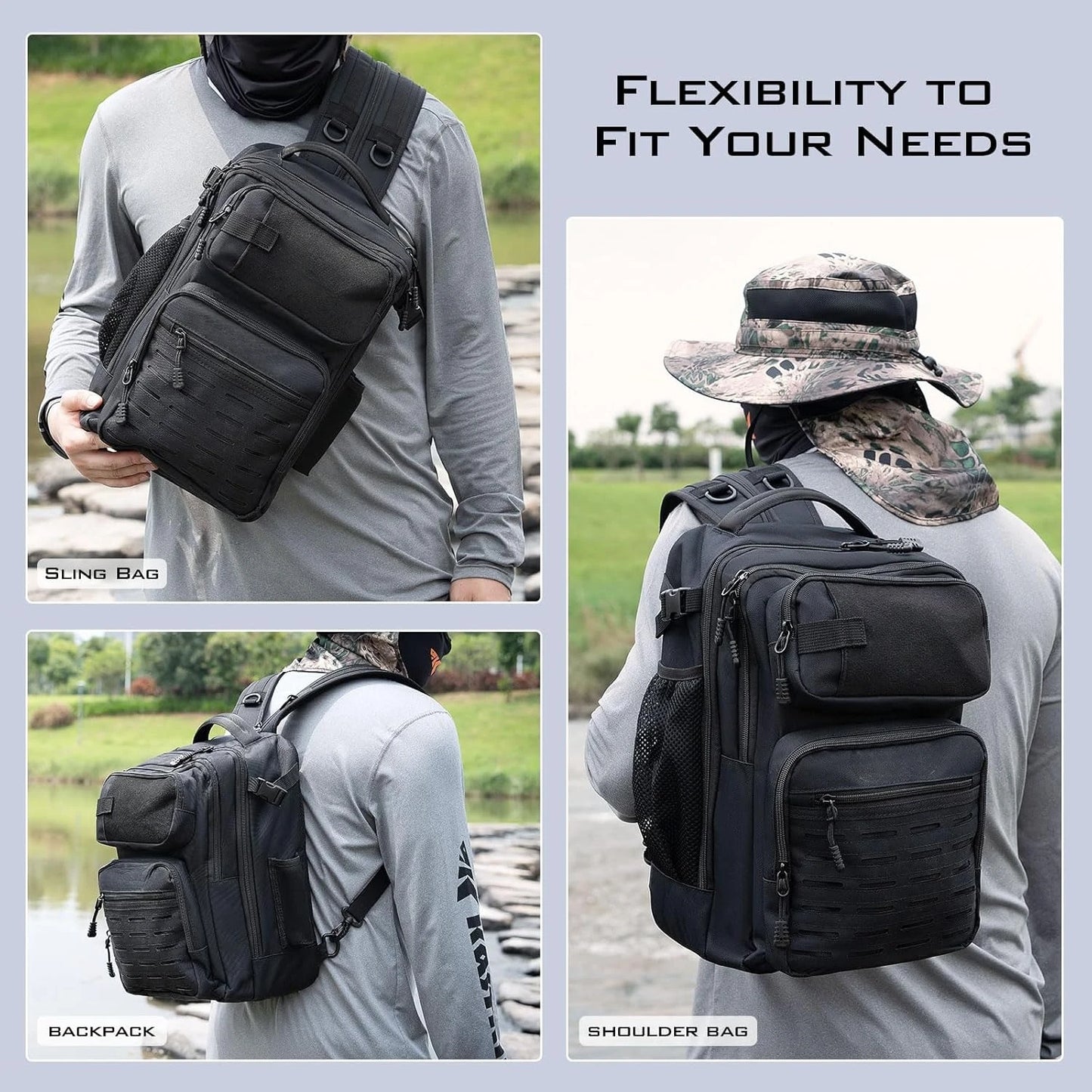 Tactical Fishing Sling Tackle Bag - Lightweight Fishing Backpack - Storage for Gear and Equipment - Gift for Men