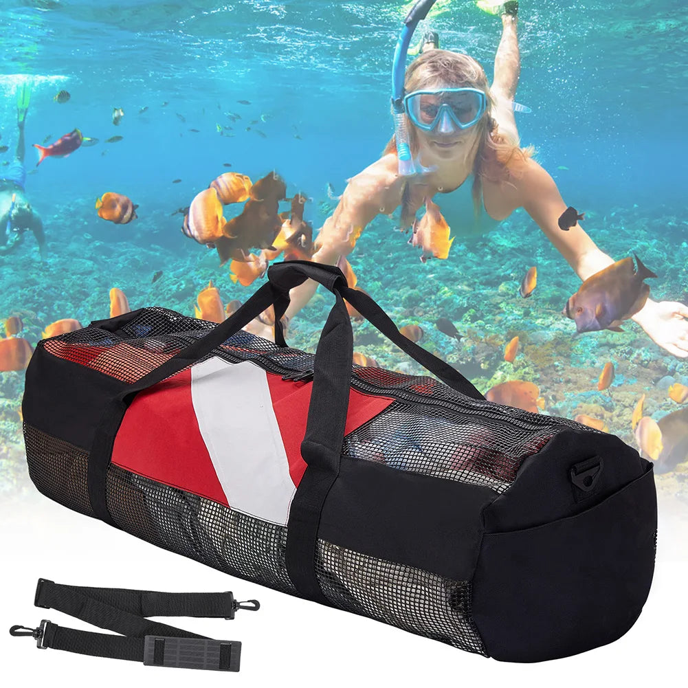 Extra Large Scuba Diving Mesh Tote with Adjustable Shoulder Strap for Travel Gym Workout Swimming Beach Storage Bag