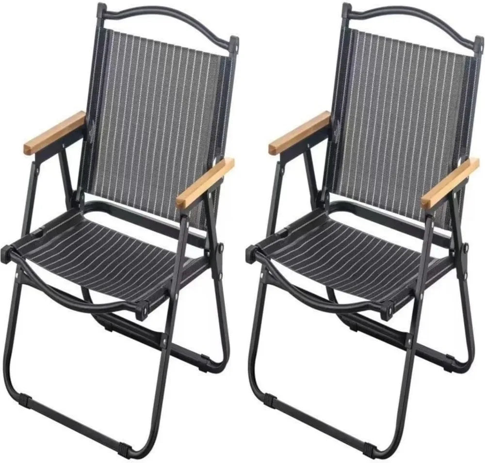 Lightweight Folding Camping Chair, Portable Collapsible Fishing Chair, Thickened Steel Tube Frame, Solid Wood Armrests, Teslin