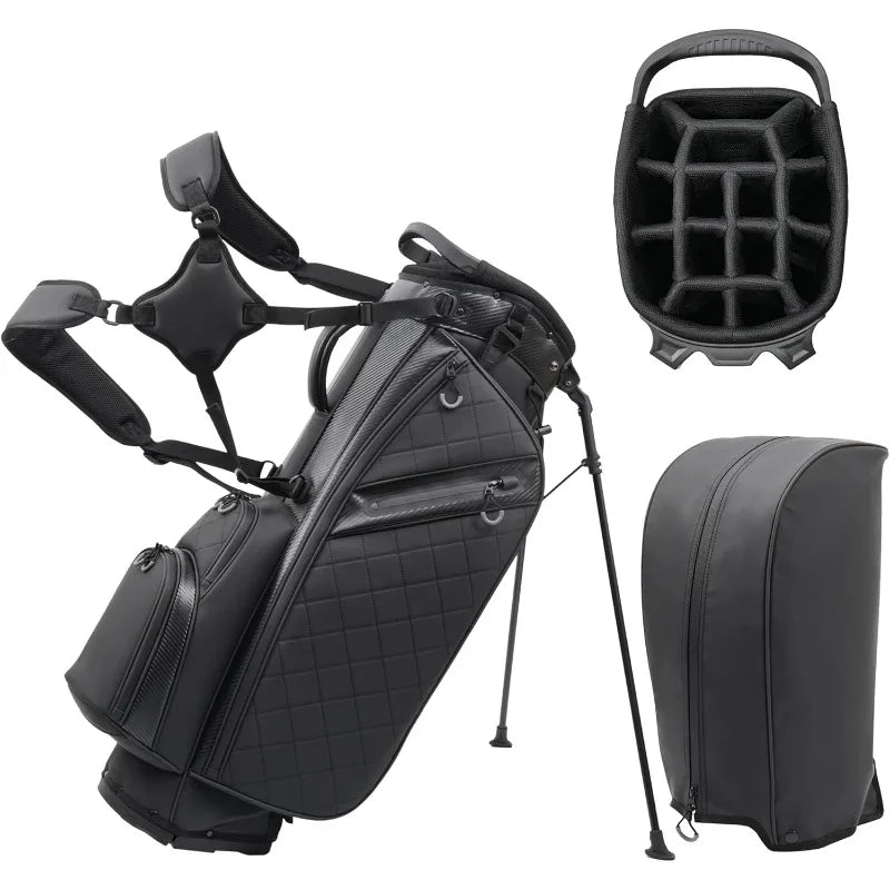 Golf Stand Bag with 14 Way Full Length Dividers, PU Leather Golf Bag for Men, Luxury Lightweight Waterproof Golf Bags,6 Pockets