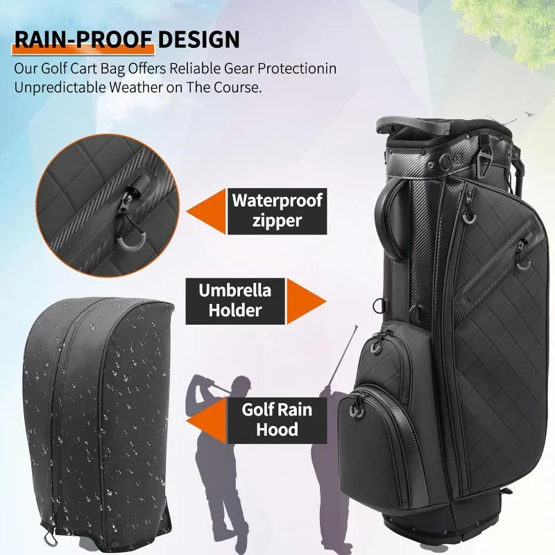 Golf Stand Bag with 14 Way Full Length Dividers, PU Leather Golf Bag for Men, Luxury Lightweight Waterproof Golf Bags,6 Pockets
