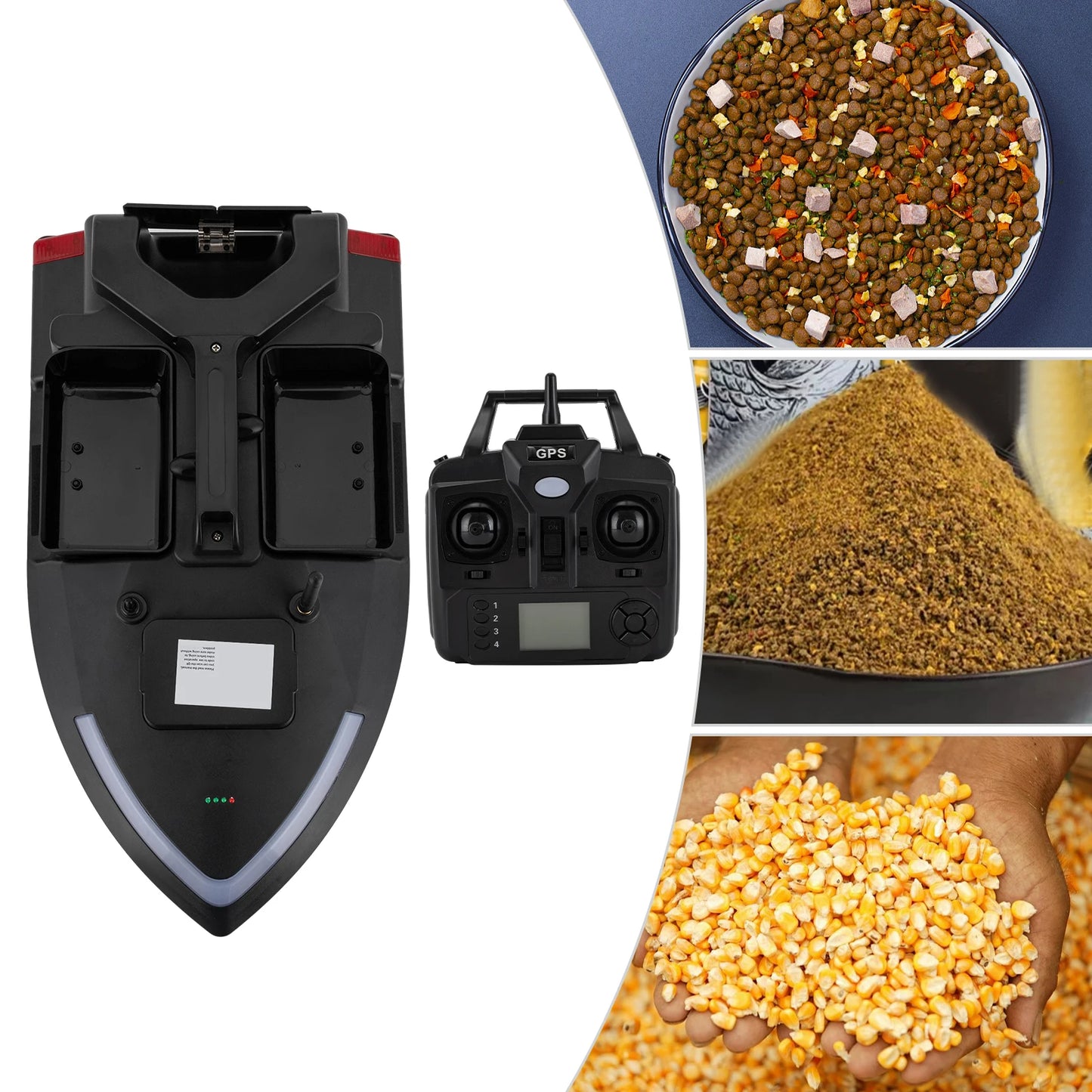 Fishing Boat with Dual Motors, 12000mAh Battery, Cruise Control, Automatic Route Correction, Independent Bait Compartments,