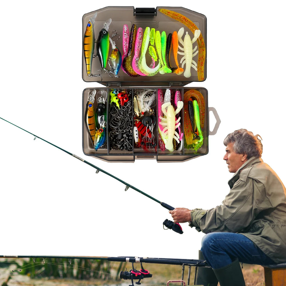 Fishing Lures Set Soft and Hard Bait Kit Minnow Metal Jig Spoon Accessories with Box for Bass Pike Crank