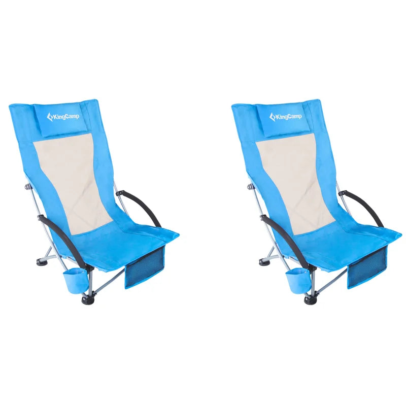 KingCamp High Back Beach Chair Backpack Chair, Camping BBQ Beach Travel Picnic with Padded Armrests with Cup Holder, Portable