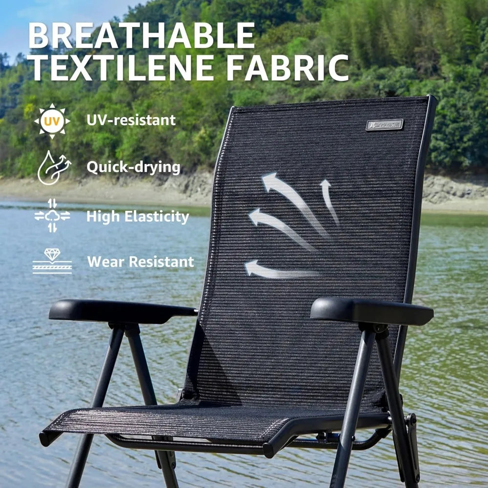 Folding Camping Chair Support 350 LBS, Outdoor Fishing Chair for Adults Breathable Mesh with Adjustable High Back Support and Le