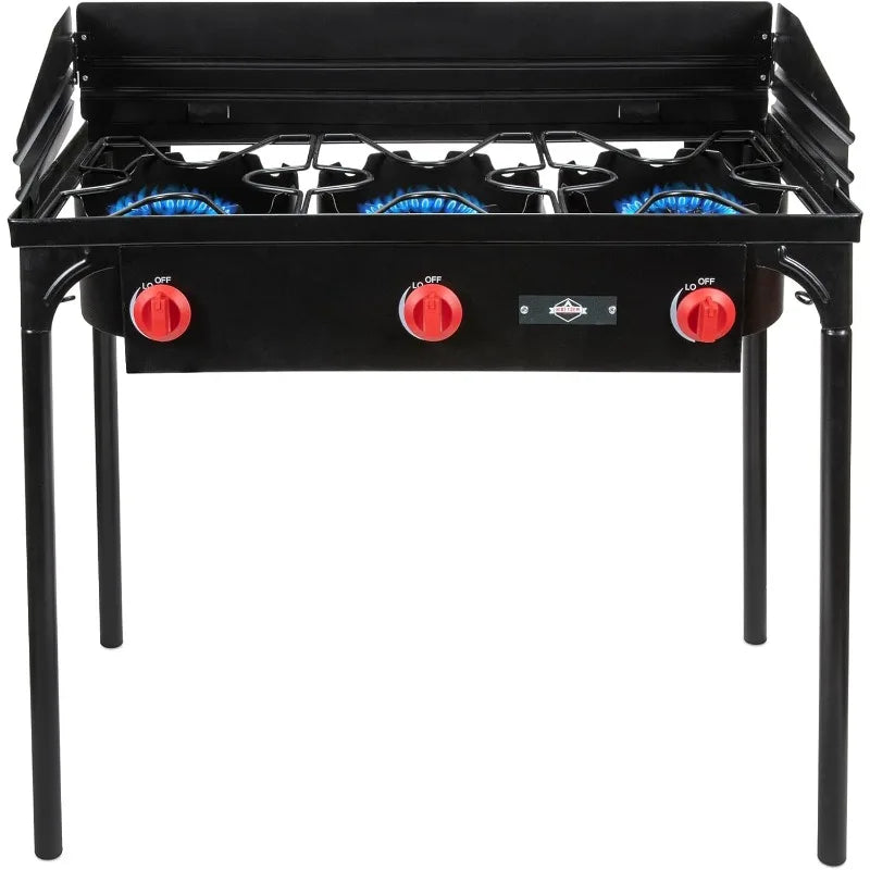 Hike Crew Cast Iron 3-Burner Outdoor Gas Stove | 225,000 BTU Portable Propane Cooktop w/Blue Flame Control, Removable Legs