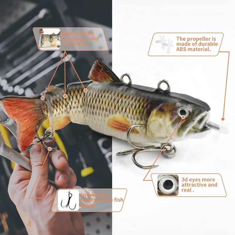 NEW 3.5in Automatic Swimbait Robotic Electric Fishing Lure Auto Multi Jointed Bait USB Rechargeable Wobbler Pesca Accessories