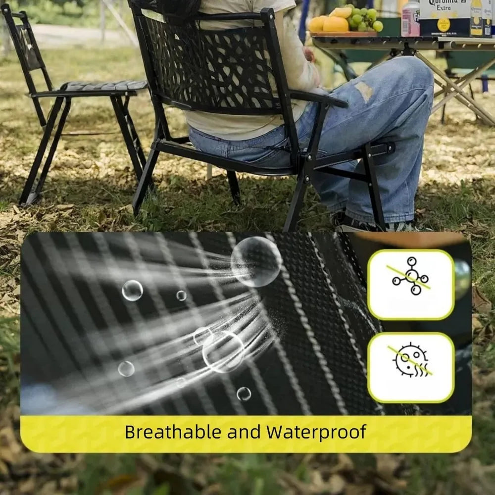 Lightweight Folding Camping Chair, Portable Collapsible Fishing Chair, Thickened Steel Tube Frame, Solid Wood Armrests, Teslin