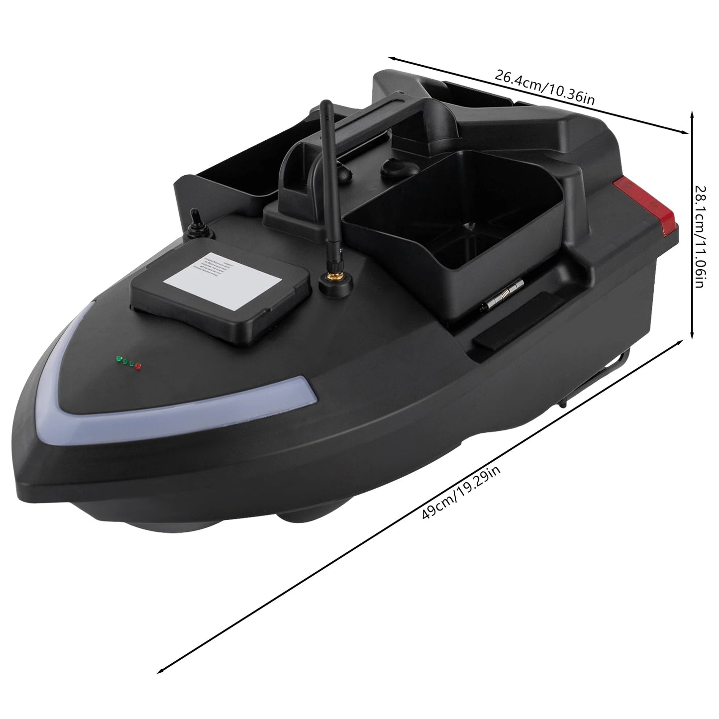 Fishing Boat with Dual Motors, 12000mAh Battery, Cruise Control, Automatic Route Correction, Independent Bait Compartments,
