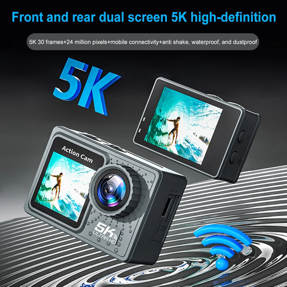 5K 4K 60FPS Action Video Cam Dual Screen WIFI Outdoor Cycling Camera 170° Wide Angle Diving Mini DV Camera with Remote Control