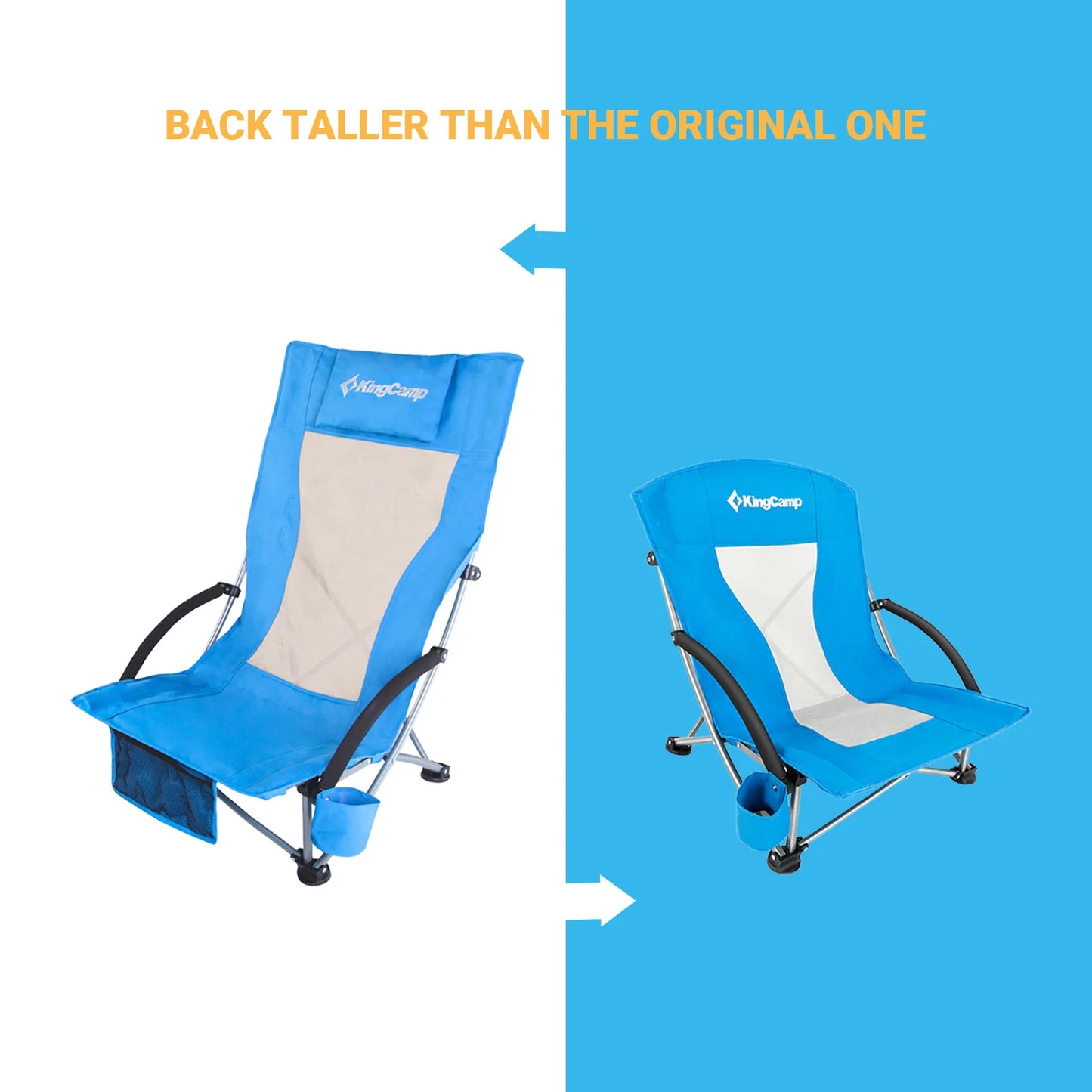 KingCamp High Back Beach Chair Backpack Chair, Camping BBQ Beach Travel Picnic with Padded Armrests with Cup Holder, Portable