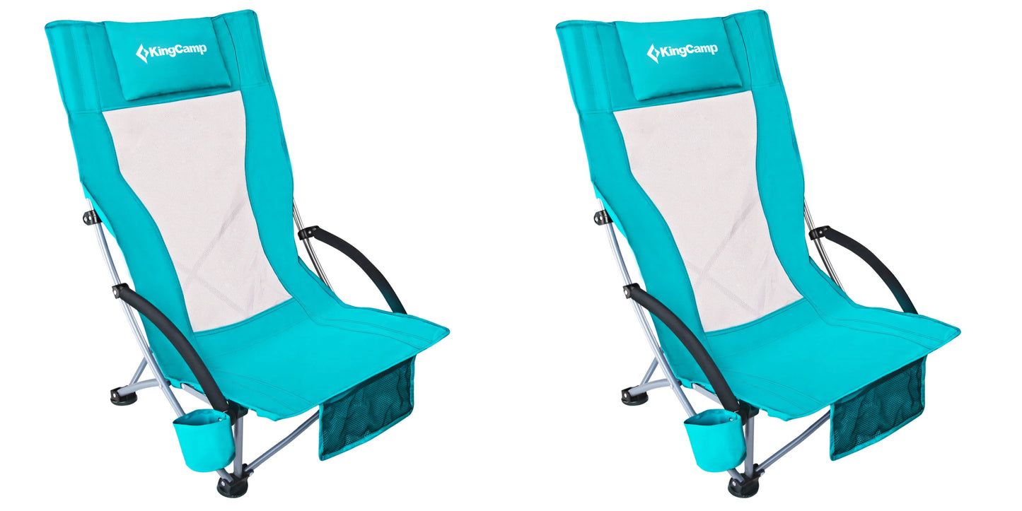 KingCamp High Back Beach Chair Backpack Chair, Camping BBQ Beach Travel Picnic with Padded Armrests with Cup Holder, Portable