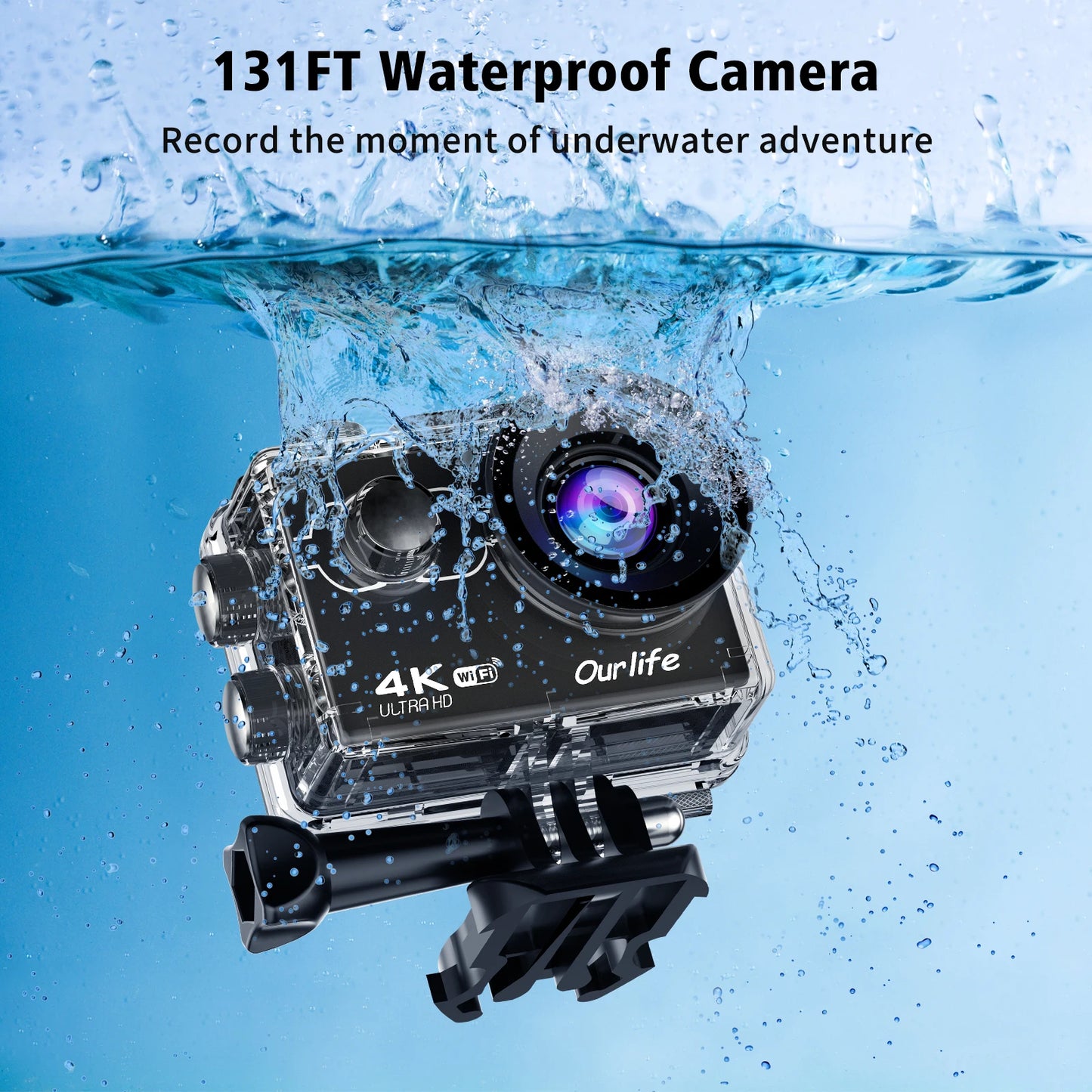 4K Action Camera Ultra HD WiFi 2.0-inch Screen 30M Waterproof Sports Video Action Cameras Bicycle Helmet Camera with 3 Battery