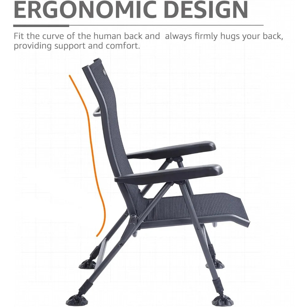 Folding Camping Chair Support 350 LBS, Outdoor Fishing Chair for Adults Breathable Mesh with Adjustable High Back Support and Le