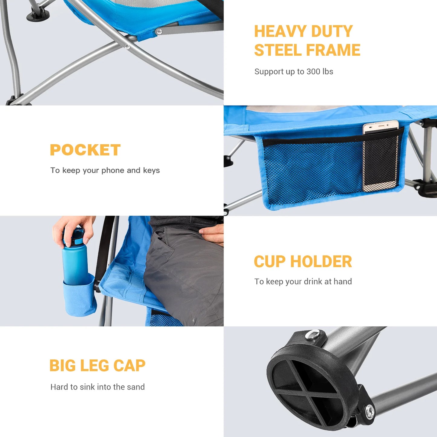 KingCamp High Back Beach Chair Backpack Chair, Camping BBQ Beach Travel Picnic with Padded Armrests with Cup Holder, Portable