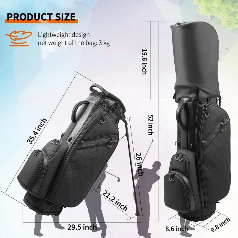 Golf Stand Bag with 14 Way Full Length Dividers, PU Leather Golf Bag for Men, Luxury Lightweight Waterproof Golf Bags,6 Pockets