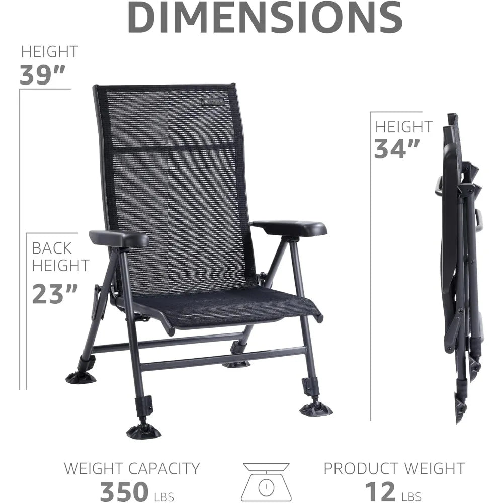Folding Camping Chair Support 350 LBS, Outdoor Fishing Chair for Adults Breathable Mesh with Adjustable High Back Support and Le