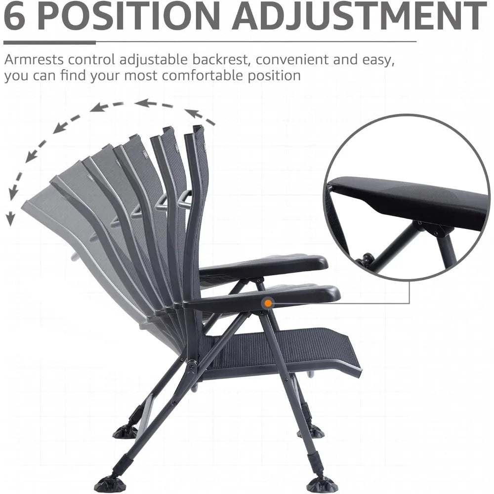 Folding Camping Chair Support 350 LBS, Outdoor Fishing Chair for Adults Breathable Mesh with Adjustable High Back Support and Le