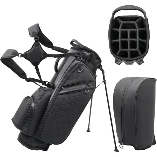 Golf Stand Bag with 14 Way Full Length Dividers, PU Leather Golf Bag for Men, Luxury Lightweight Waterproof Golf Bags,6 Pockets
