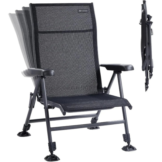 Folding Camping Chair Support 350 LBS, Outdoor Fishing Chair for Adults Breathable Mesh with Adjustable High Back Support and Le