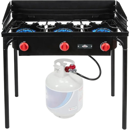 Hike Crew Cast Iron 3-Burner Outdoor Gas Stove | 225,000 BTU Portable Propane Cooktop w/Blue Flame Control, Removable Legs